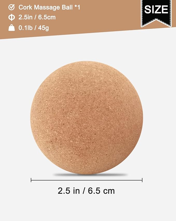 KITWILD Cork Massage Ball - High Density Fine Particles for Deep Tissue Muscle Massage, Myofascial Release, and Yoga Therapy - 2.5 Inch Lightweight Lacrosse Ball