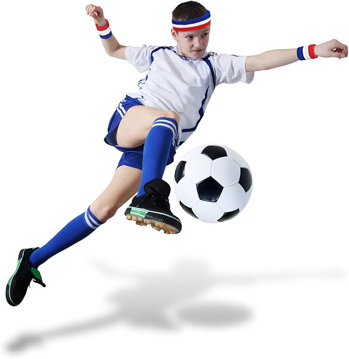 Bememo 15 Pcs Red White and Blue Sweatband Set for Men Women USA Striped Headband Football Wristband Sports Neon Accessories for 80s Costumes Cosplay Party Youth Basketball Tennis Running