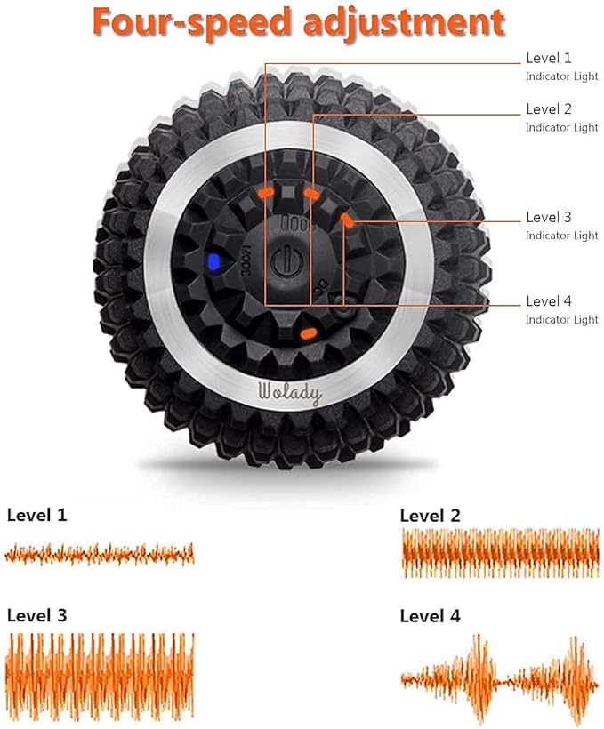 Vibrating Massage Ball 4-Speed High-Intensity Fitness Yoga Massage Roller, Relieving Muscle Tension Pain & Pressure Massaging Balls (Black)