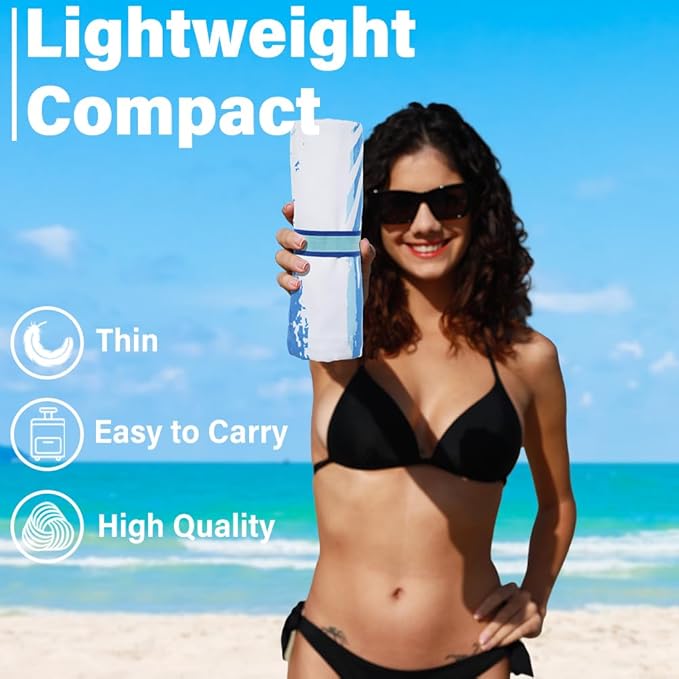 2 Pack Lightweight Thin Microfiber Beach Towel Sand Free Quick Dry Absorbent Compact Soft Pool Swim Travel Towels Extra Large Oversized Beach Accessories Packable Essentials Stuff Gifts for Adult