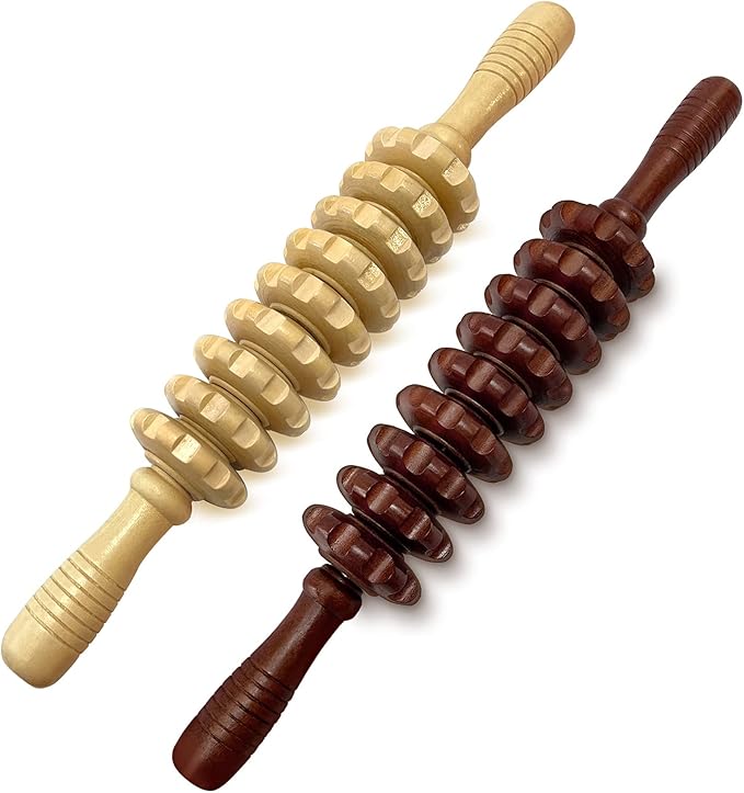 2Pcs Manual Massager Wooden Roller Trigger Point Massager Stick for Fascia, Cellulite, Muscle & Abdomen, Body Therapy Massager, Muscle Belly Relief Tool