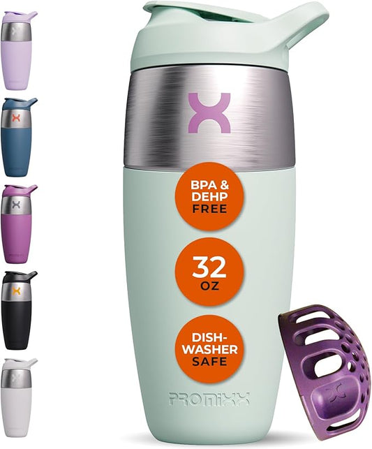 32oz Stainless Steel Protein Shaker Bottle – Leak-Proof Metal Shaker Cup with Snap-Fit Agitator for Smooth, Clump-Free Shakes – BPA-Free, Odor Resistant, Easy to Clean