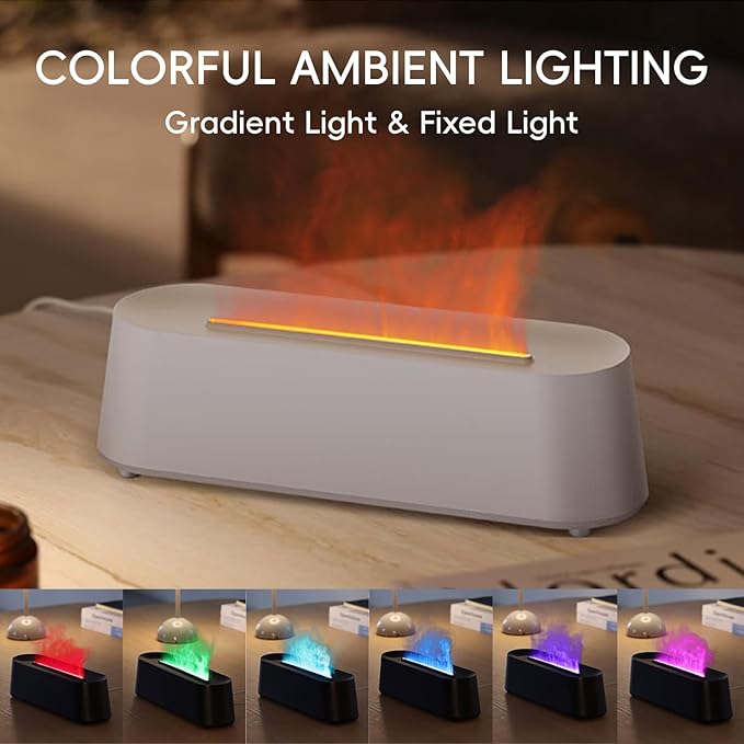 Essential Oil Diffuser, Fireplace Fire Flame Aromatherapy Diffuser, 250ml Cool Mist Humidifier, Scent Aroma Diffuser with 7 Colors Light, Remote Control, Timer & Auto-Off for Home, Room (White)