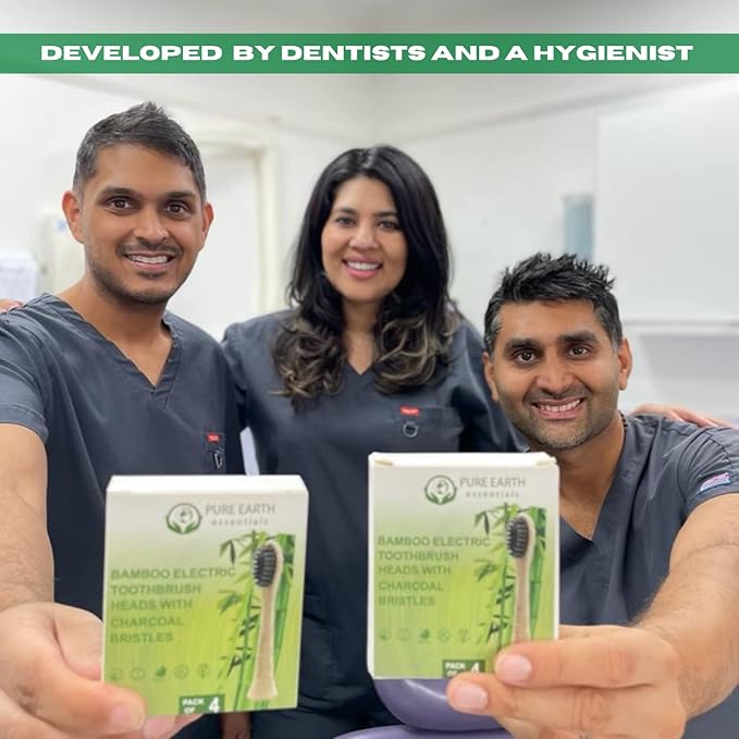 Bamboo Electric Toothbrush Heads Compatible with Philips Sonicare – Gentle on Gums, Tough on Plaque with Charcoal-Infused Soft Bristles (4 Pack) by Pure Earth Essentials