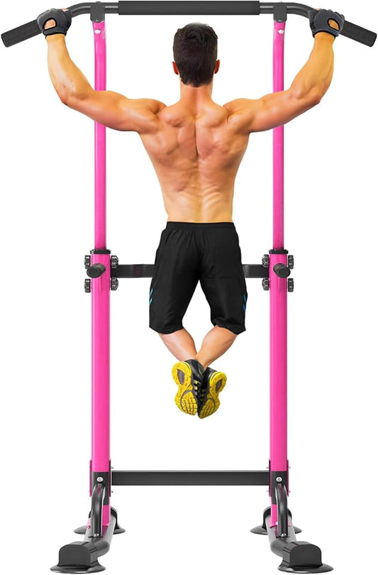 Adjustable Power Tower Pull Up Bar Dip Station, Free Standing Pull Up Rack Dip Station for Home Gym, 400LBS Capacity Height Heavy Duty Multi-Function Home Strength Training Fitness Workout Equipment
