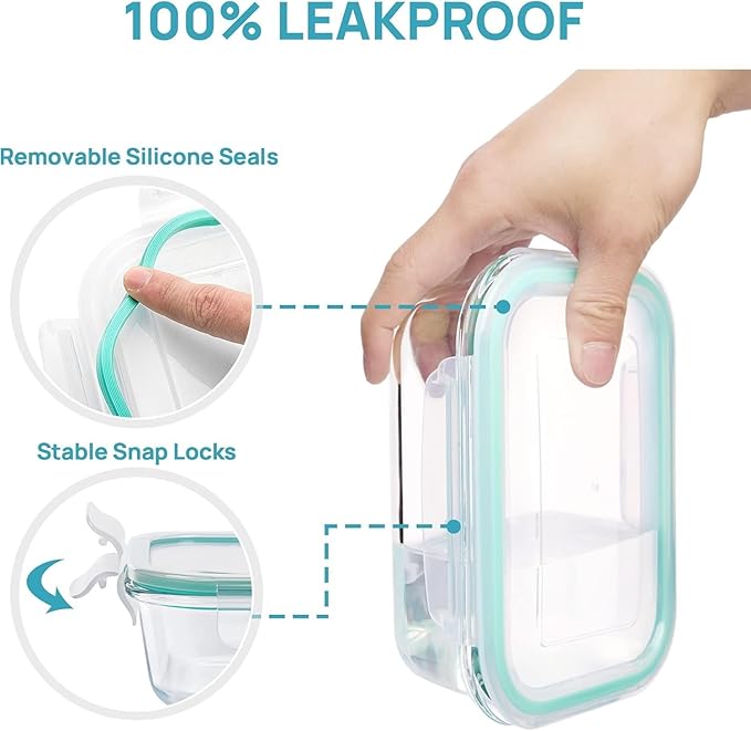 Vtopmart 8 Pack Glass Food Storage Containers with Airtight Lids, Glass Meal Prep Containers, Lunch Office Meal for Microwave, Oven, Freezer and Dishwasher, BPA Free