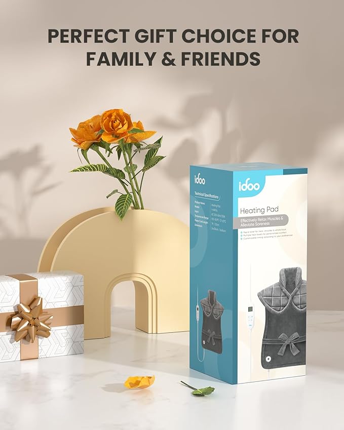 iDOO Heating Pad for Back Pain Relief, Large Weighted Electric Heat Pad for Neck Shoulders, Christmas Birthday Gifts for Women Men Elderly, FSA Eligible Items only List, 24"x33", ETL Certified, Gray