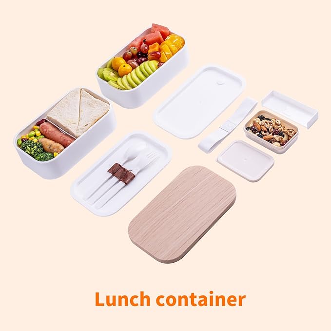 Bento Box Adult Lunch Box with lunch bag, Japanese Lunch Box Containers for Adult, Bento lunch Box with Leakproof 54OZ White