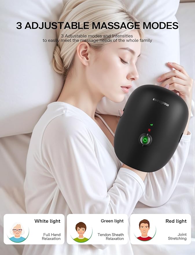 Hand Massager with Heat and Compression, Cordless Hand Massager for Arthritis and Carpal Tunnel Relief, Knuckle Stretching Massage, Personalized Birthday Gifts for Women/Men-Black