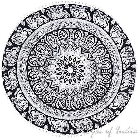 Eyes of India - Mandala Floor Pillow Cover Meditation Cushion Seating Throw Hippie Round Colorful Decorative Bohemian Indian Pouf Ottoman Handmade Cover ONLY (B1 White Black, 32" x 32")