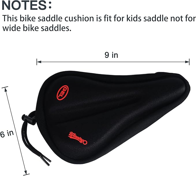 Gel Kids Bike Seat Cushion Cover, Anti-Slip Child Bike Seat Cover Comfortable Adjustable Small Bicycle Saddle Pad, 9'' X 6''