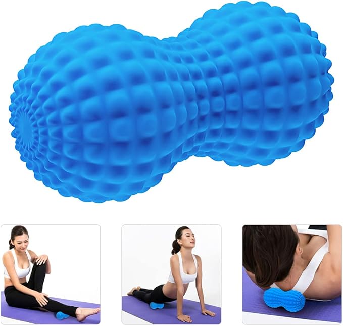 SELEWARE Peanut Massage Ball, Double Lacrosse Massage Roller Balls, Deep Tissue Massage Ball for Back, Neck, Shoulder, Spine, Legs, HIPS, Peanut Roller Trigger Point Muscle Massage Relaxer (Blue)