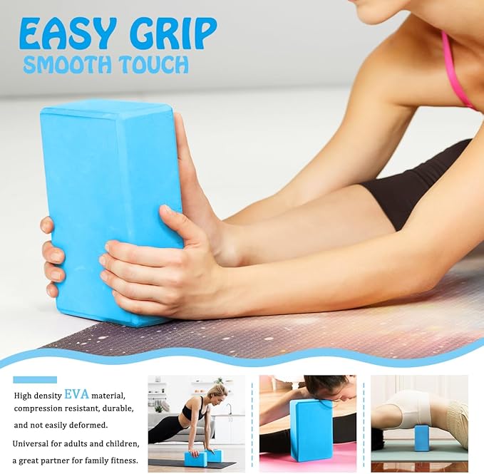 Yoga Blocks 2 Pack, Supportive Latex-Free Eva Foam Soft Non-Slip Blocks with Beveled Edges for Yoga, Pilates, Meditation - Yoga Accessories for Stability, Balance, Deepen Stretches