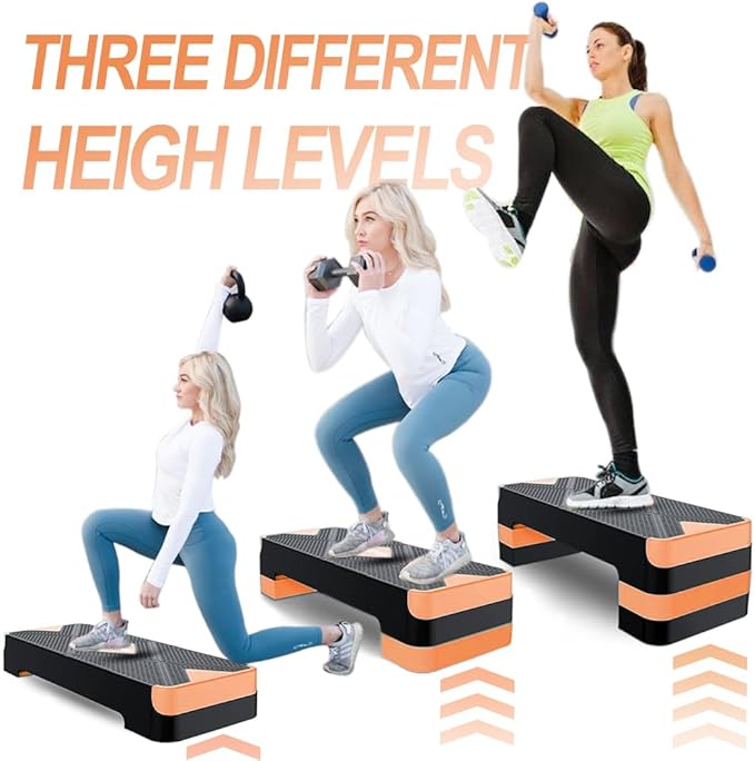 EVERYMILE Aerobic Exercise Step, Adjustable Aerobic Stepper for Exercise, Workout Step Platform, Step Up Box, 26.5" Step Deck with 4” 6” 8” Adjustable Height Risers, Women Home Gym Fitness