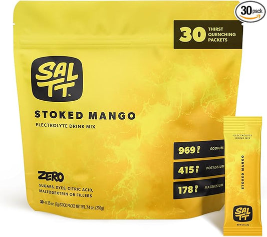 Keto Chow SALTT Electrolytes Powder Packets, Stoked Mango (30 Hydration Packets) - Magnesium, Potassium, Sodium, Trace Minerals - Vegan, Sugar & Gluten Free - Travel Essentials - Made in USA