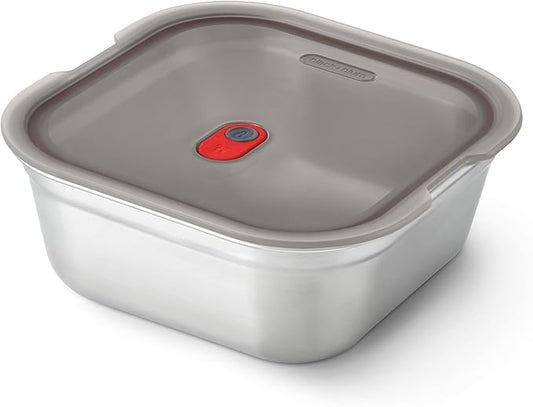 BLACK + BLUM Lunch Box - Meal Prep Containers Reusable for Picnic & Camping - Microwavable Stainless Steel Lunch Dinner Food Storage Box with Leak Proof Lid - Dishwasher Oven Safe - Small Square 37oz