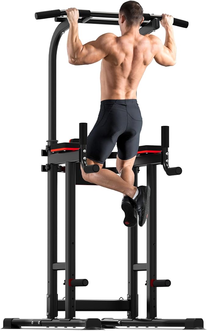 Outdoor Basic Power Tower, Pull Up Bar and Dip Station for Home Gym, 1600LBS Weight Capacity, Adjustable Height, Heavy Duty Steel Frame for Calisthenics, Strength Training Fitness Equipment