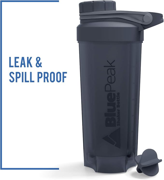 BluePeak Protein Shaker Bottle 28-Ounce, 3-Pack with Twist Cap. BPA Free, Shaker Balls Included (Purple-Red-Gray)