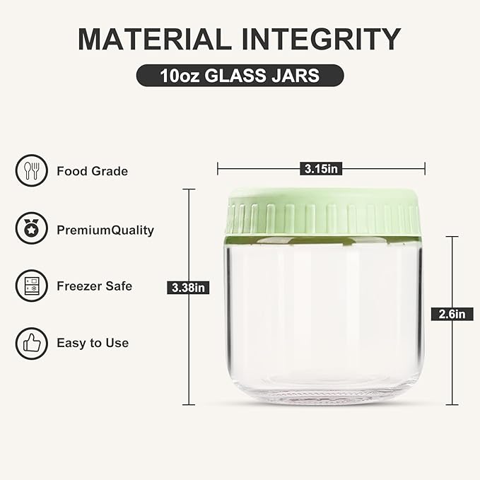 Overnight Oats Containers with Lids, 10oz Glass Jars with Lids 8 pcs, Light Green, Wide Mouth Mason jars for Salad, Yogurt, Snacks, Meal Prep