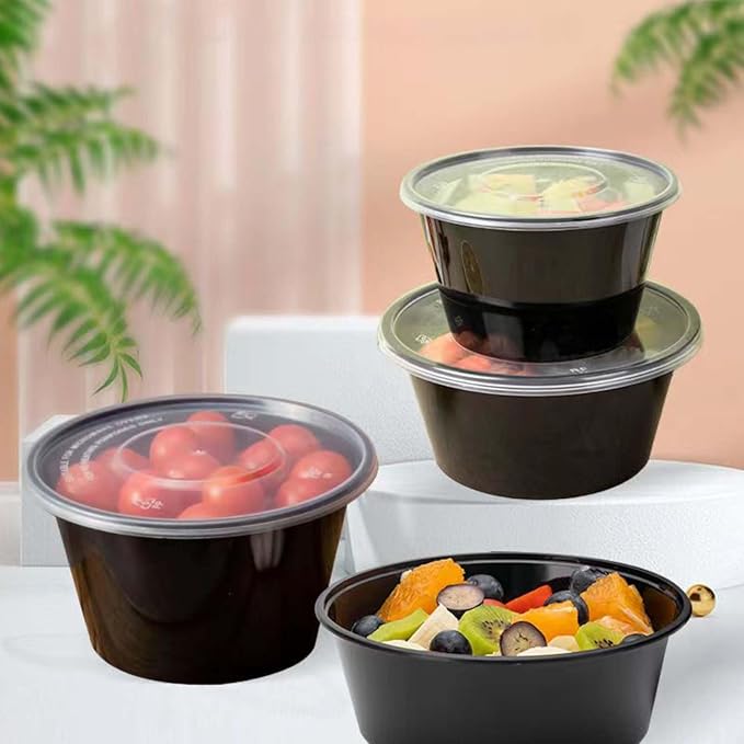 100pc 26 Oz Meal Prep Containers disposable, Plastic Food Take Out Containers With Lid, Take Out Containers Disposable, Reusable food storage containers Round Box,Microwave Freezer Dishwasher Safe