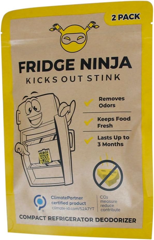 Fridge Ninja Compact Fridge Deodorizer (2 Pack) - More Effective Than Baking Soda - Compact Size Refrigerator Deodorizer Made of Activated Carbon