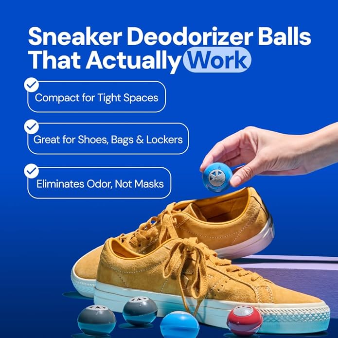 Foul Ballz Shoe Deodorizer Balls – 6 Pack – Eliminate Smelly Shoes Fast – Strong Sneaker Odor Fighter – Long-Lasting Shoe Freshener Inserts for Gym Bags, Lockers, Closets & Sports Gear