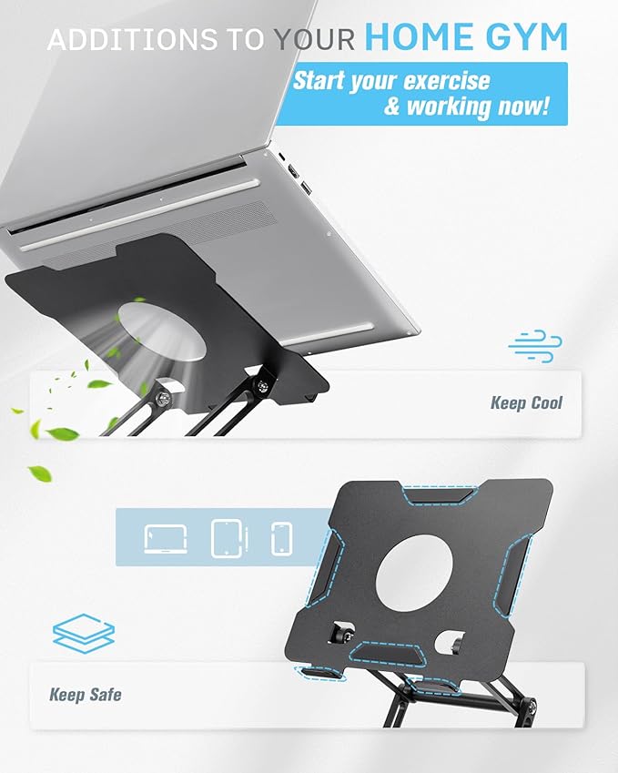 INMAKER Treadmill Desk Attachment, Universal Treadmill Laptop Holder Adjustble Height Width Basic Version, Aluminum Laptop Stand for Treadmill(No Tray Included)