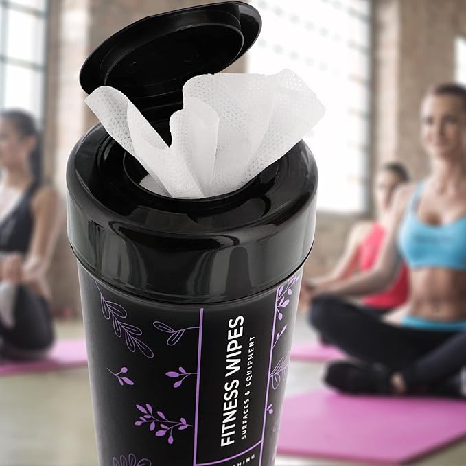 Wipex Yoga Mat Cleaner & Fitness Wipes - Natural Lavender & Vinegar Gym Equipment Cleaner - 75 Gym Wipes to Clean Yoga Mats, Spinning & Peloton Bikes, Weight Machines & Surfaces