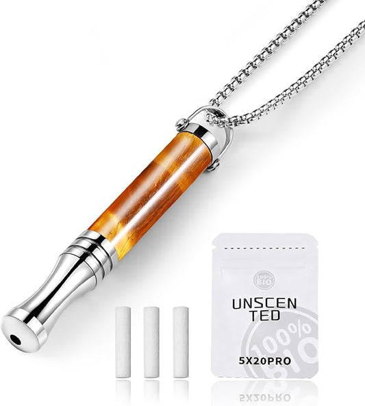 Breathe Free Necklace with Resistance, Breathing Necklace for Stress Relief, Meditation, Mindful Anxiety Breathefree Necklaces Natural Quit Bad Habit, Gift for Women Men (Necklace - Tiger's Eye)