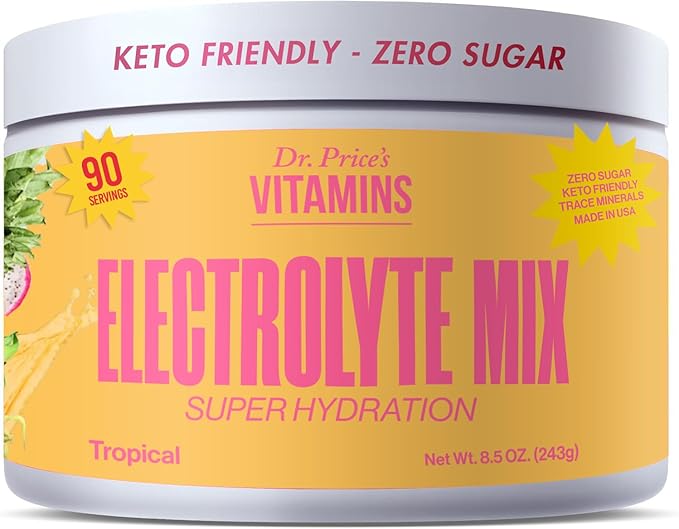 Dr. Price’s Electrolyte Mix | Sugar-Free Hydration Powder with 72+ Trace Minerals | No Sugar, Fast-Dissolving Electrolytes Powder Packets | Tropical, 90 Servings