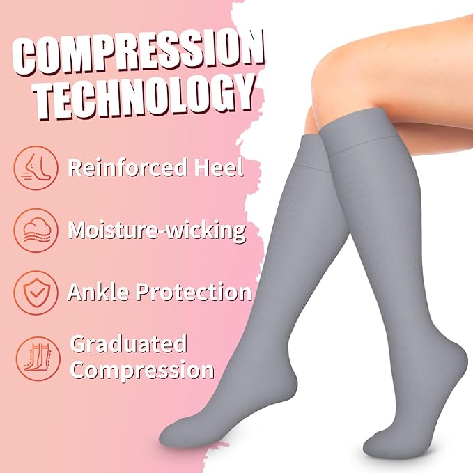 Bluemaple Compression Socks for Women & Men Circulation (6 Pairs) 15-20 mmHg is Best Support for Athletic Running Cycling
