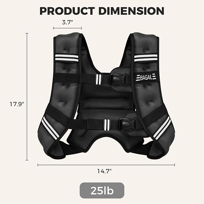 BAGAIL Weighted Vest, 5lbs/8lbs/10lbs/12lbs/15lbs/20lbs/25lbs/30lbs Weight Vest with Detachable Phone Pouch, Rucking Vest for Women, Men, Walking, Weight Loss, Training, Running