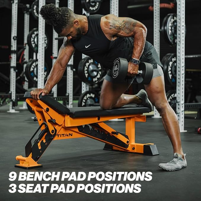 Titan Fitness TITAN Series Adjustable Bench, Supports 600 LB Incline, 1,000 LB Flat, Versatile Single Post Utility Workout Bench for Home Gym, Weightlifting, Strength Training