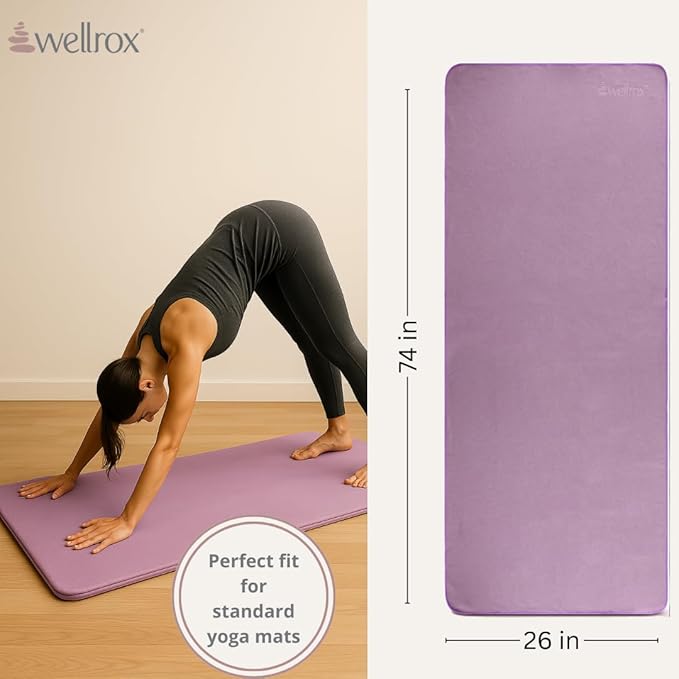 Yoga Mat Towel Non Slip - Ultra Absorbent Super Soft Microfiber Hot Yoga Towel Non Slip for Pilates & Fitness (74β x 26β, Lavender)