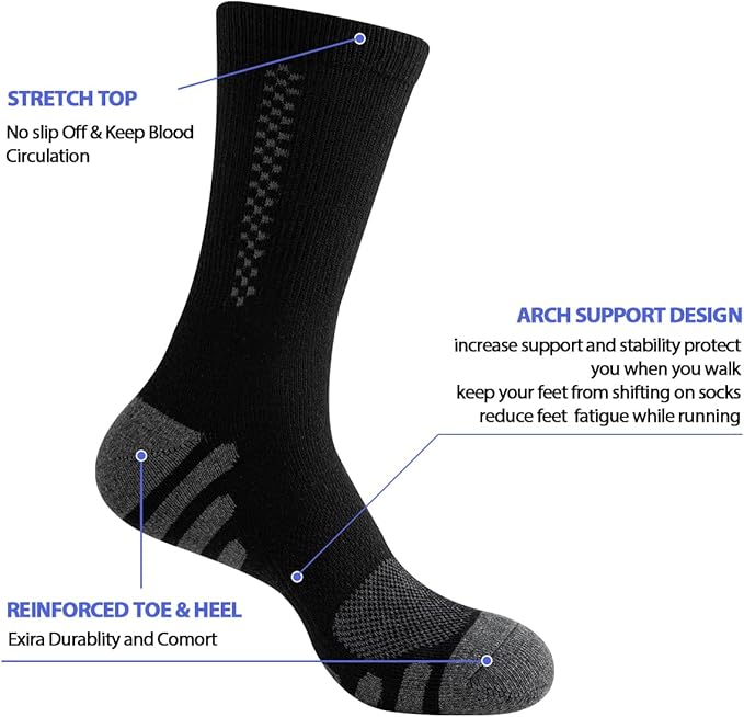 JOYNÉE 8 Pairs Mens Crew Athletic Work Long Socks Calf Cushioned Socks for Sports Running Workout Gym