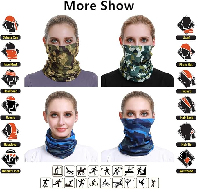 Headband Neck Gaiter Head Wrap Headwear Face Mask Magic Scarf Bandana for Men and Women