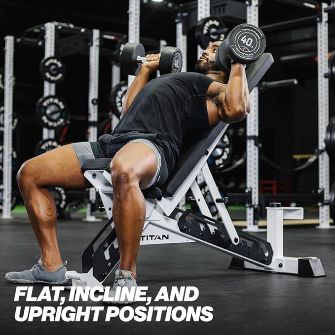 Titan Fitness TITAN Series Adjustable Bench, Supports 600 LB Incline, 1,000 LB Flat, Versatile Single Post Utility Workout Bench for Home Gym, Weightlifting, Strength Training