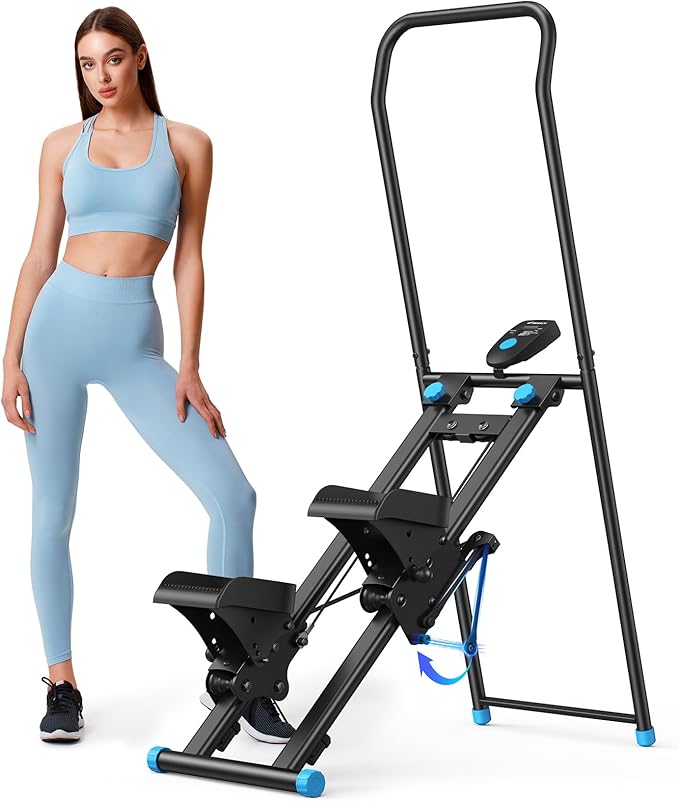 MERACH Stair Stepper for Home Gym Exercise, New Version Stairmaster for Full-Body Workout, Compact Folding Stair Climber with Extended Step Range, Adjustable Handlebar/Pedal