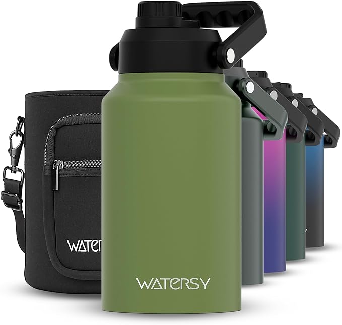 2/3 Gallon Water Bottle Insulated(Cold for 48 Hrs),BPA Free&Leak Proof,87oz Stainless Steel Water Jug/Flask,Big thermo,Large Water Bottle with Handle for Gym,Hiking,Camping,Olive Green