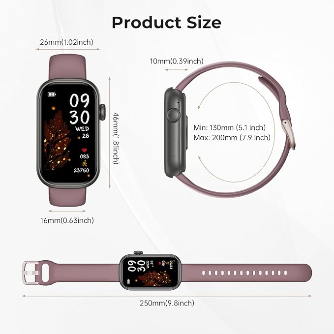 Fitness Tracker for Men Women, 24/7 Heart Rate, SpO2 and Sleep Monitor Health Watch, Calorie Step Counter Fitness Watch IP68 Waterproof Smart Watch for Android and iOS, Black/Smoke Violet