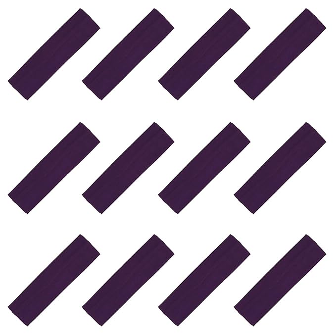 Kenz Laurenz Soft and Stretchy Elastic Cotton Headbands, Pack of 12, Plum