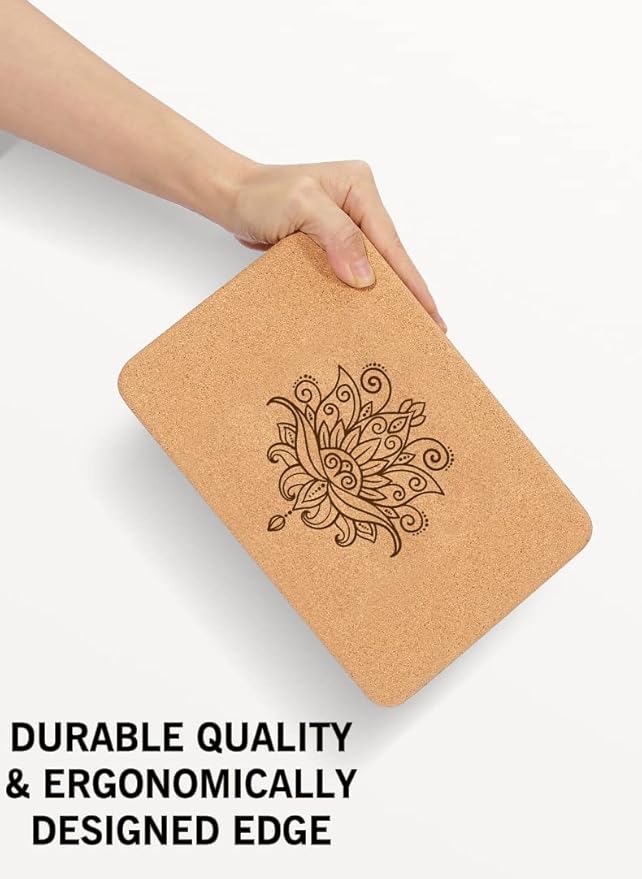 Aozora Cork Yoga Block Sustainable & Eco Friendly 2 Pack and Yoga Strap Set Made of The Finest Natural Cork for Better Support, Balance & Comfort