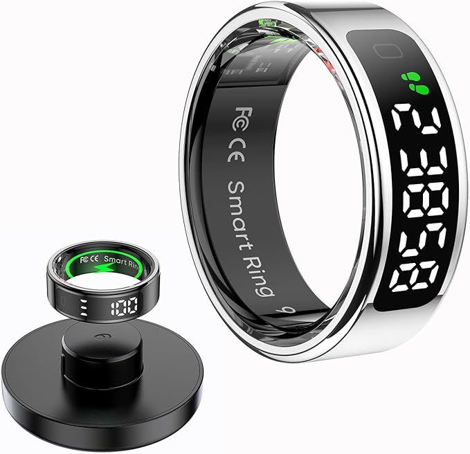 Loluka Smart Ring Touch Control Fitness Tracker Fitness Ring Step Tracker Heart Rate Monitor Health Tracker Screen Display Prayer Count No Subscription Fee for Android iOS