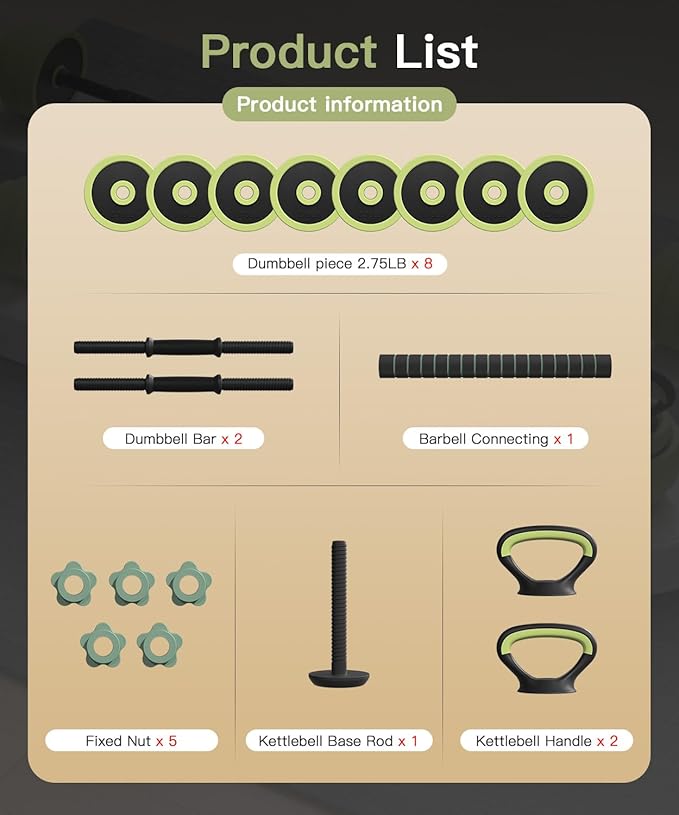 Adjustable Dumbbell Set 22/42/62LBS, 5-in-1 Free Weight Dumbbell Set Used as Dumbbell,Kettlebell,Barbell, Push-Up Stand,Weight Plate, Iron Sand Weights Set with Connector ,Fitness Exercises for Home Gym Suitable Men/Women