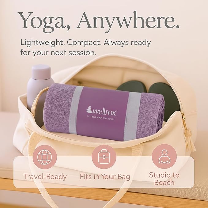Yoga Mat Towel Non Slip - Ultra Absorbent Super Soft Microfiber Hot Yoga Towel Non Slip for Pilates & Fitness (74β x 26β, Lavender)