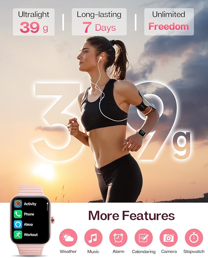 Fitpolo Smart Watch for Women,1.8” Touchscreen, Bluetooth Call, Alexa Built-in,24/7 Heart Rate, SpO2 Monitor, Step Counting, Sleep Tracking, IP68 Waterproof Fitness Tracker Watch for Android iPhone