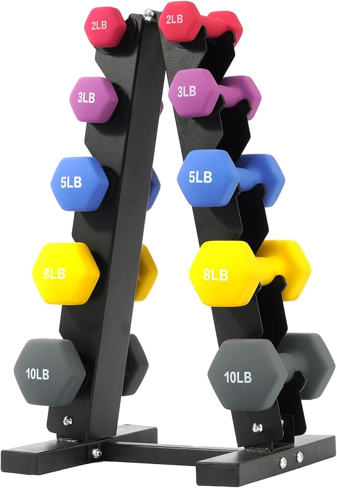 Neoprene Dumbbell Set for Women 2-5 lb | 3 Pairs Hand Weights Set with Rack, Hex Anti-Roll, Color-Coded Home Gym Gifts