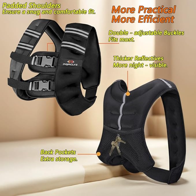 Weighted Vest Weighed Vest Women Men Kids, 8lb/12lb/16lb/20lb Body Weight Vest with Reflective Stripe, Adjustable Weighted Vest for Strength Training, Running, Walking, Workout, Jogging