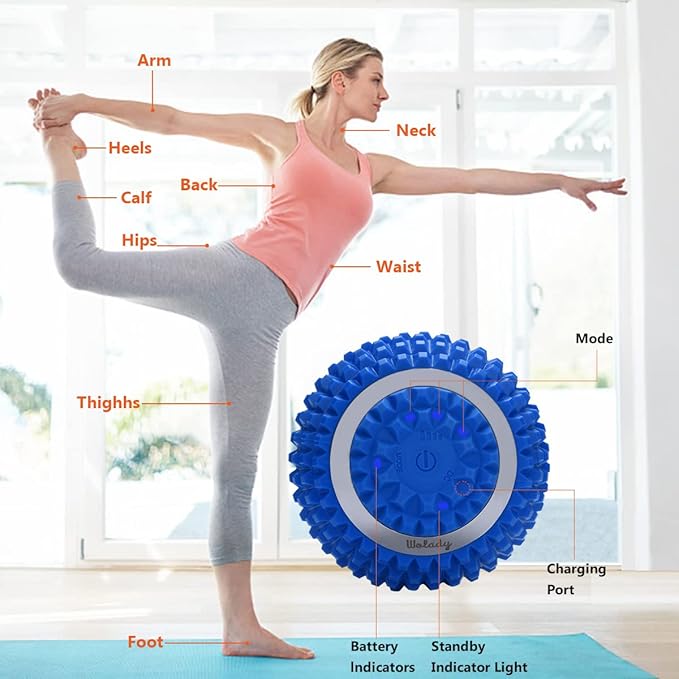 Vibrating Massage Ball 4-Speed High-Intensity Fitness Yoga Massage Roller, Relieving Muscle Tension Pain & Pressure Massaging Balls (Blue)
