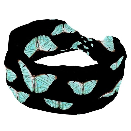 Women's Headband Yoga Workout Exercise Headbands Elastic Hair Band for Women’s Hair, Butterfly on Black Background